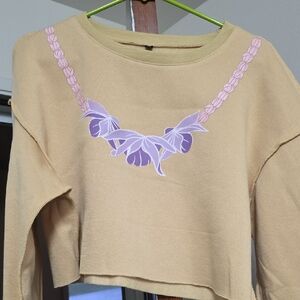 Yellow Cropped Sweater with Pikake Orchid Lei